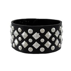 Black Vinyl Wristband with Chrome Pyramid and Round Studs